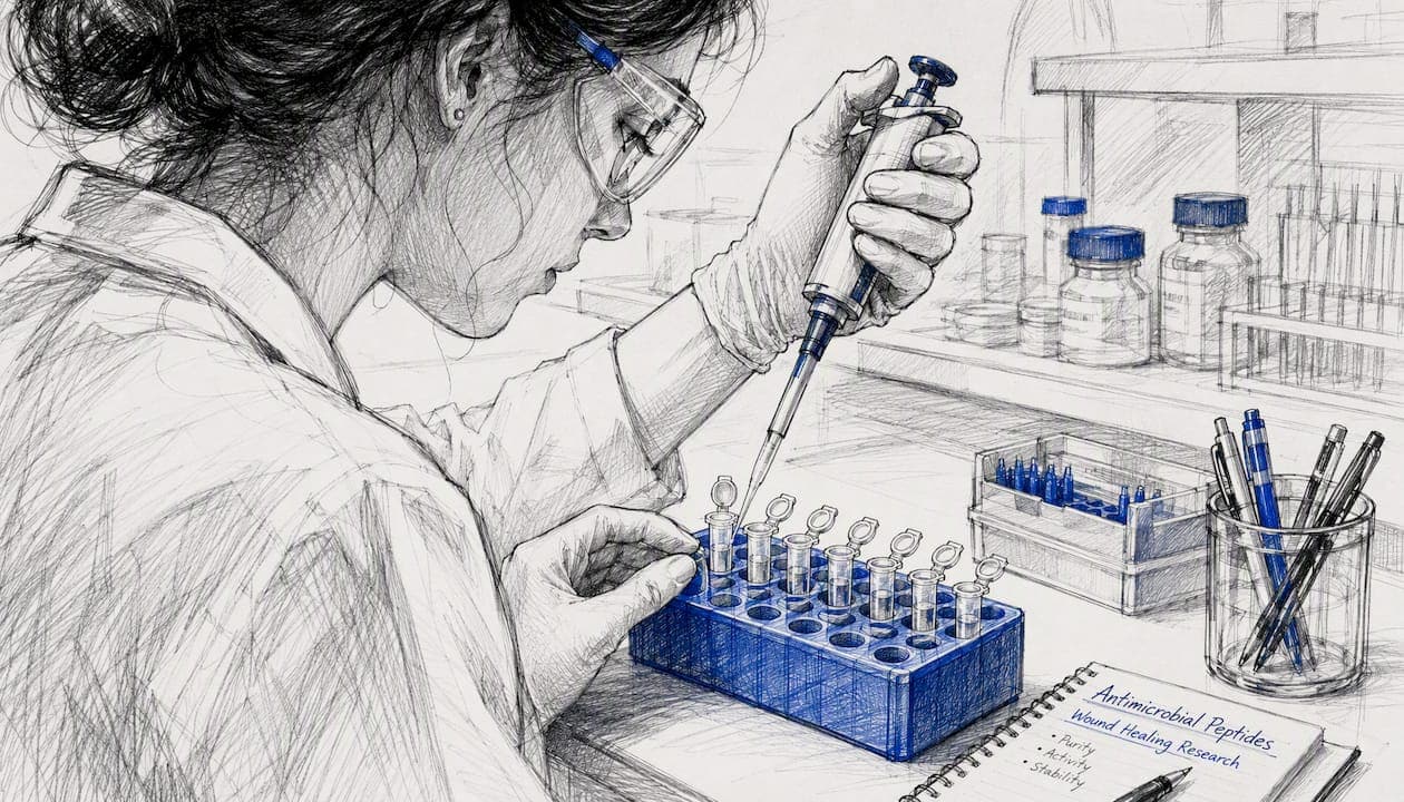 Scientist pipetting antimicrobial peptide solution