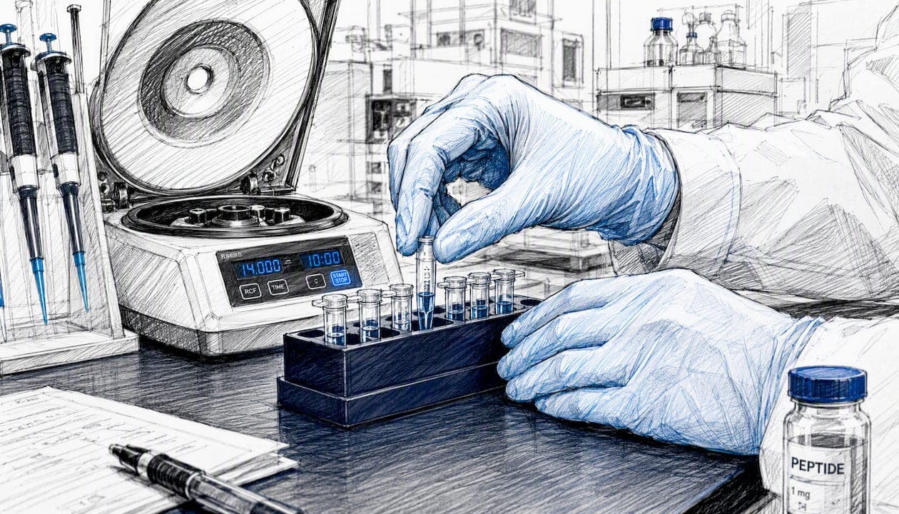 Hands preparing blood plasma samples in lab