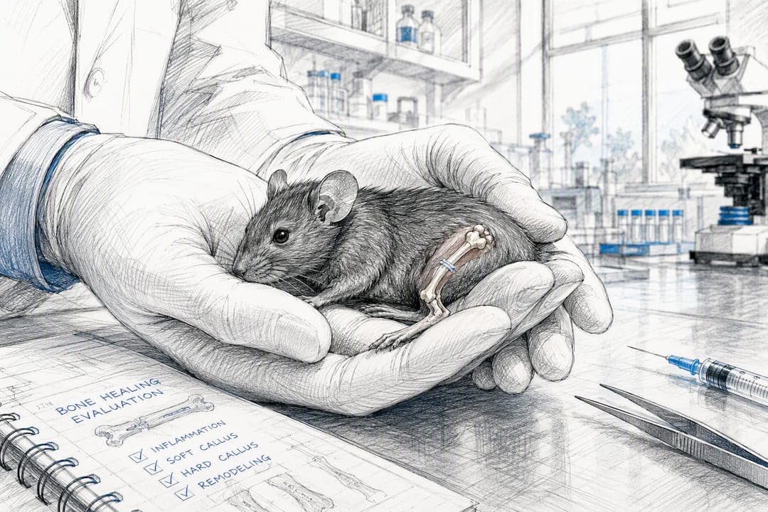 Researcher holding mouse fracture model