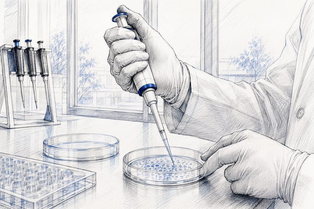 Scientist pipetting cells for migration assay