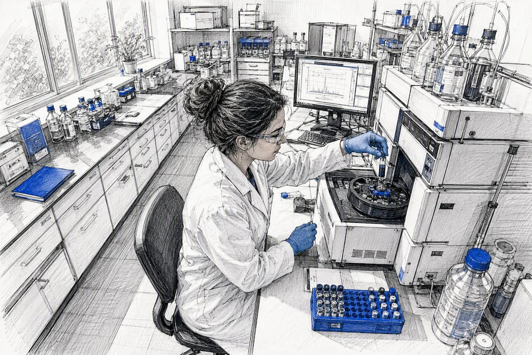 Scientist preparing chromatography sample in lab