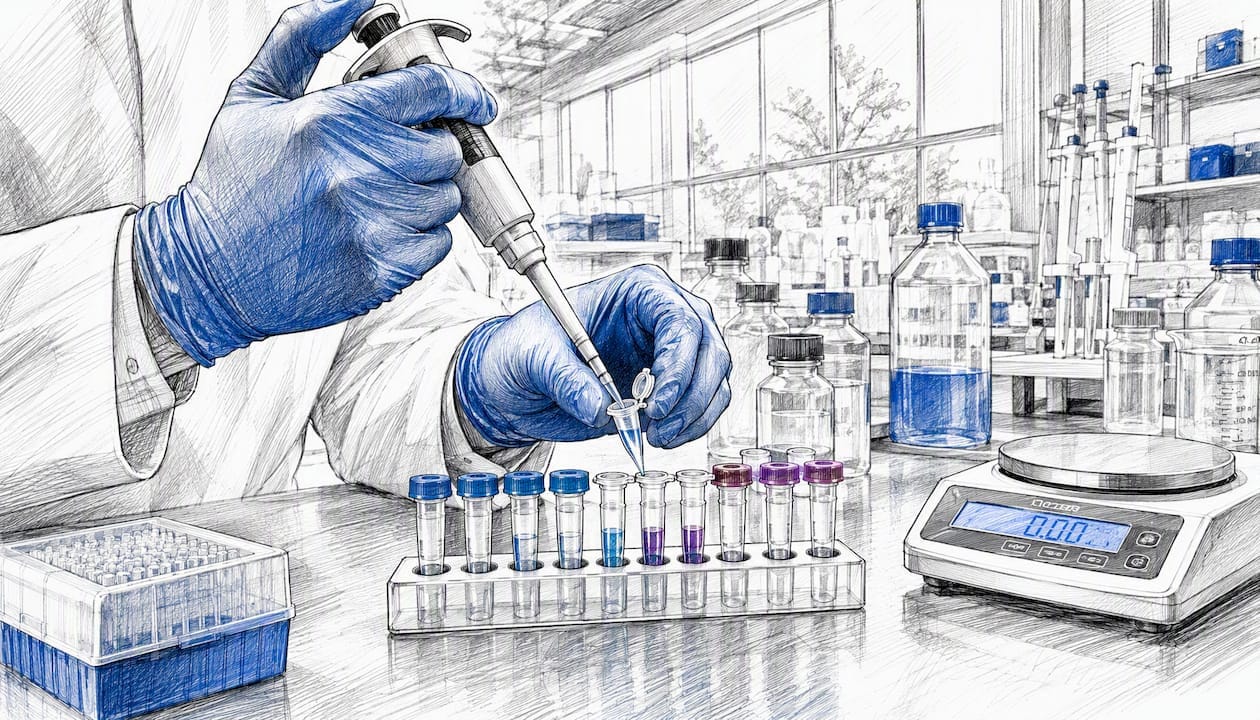 Hands pipetting peptide receptor assay