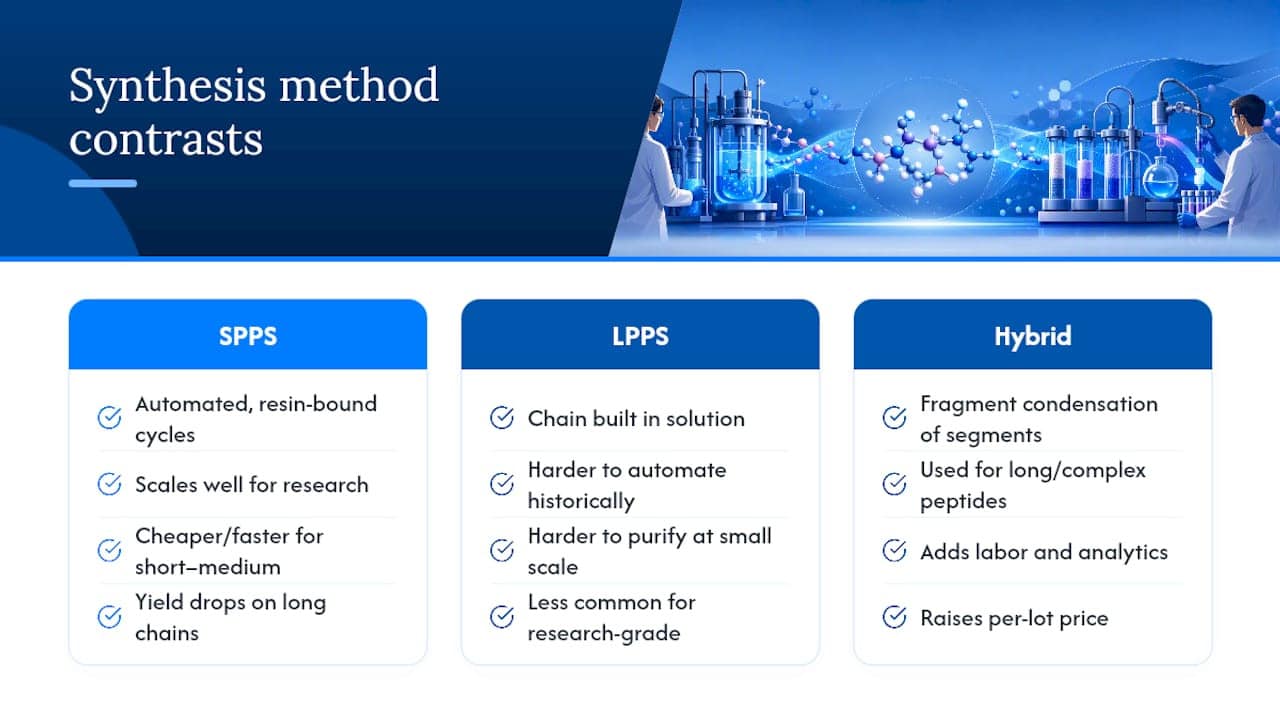 Solid-Phase vs. Liquid-Phase Synthesis: Why the Method Changes the Price — overview diagram