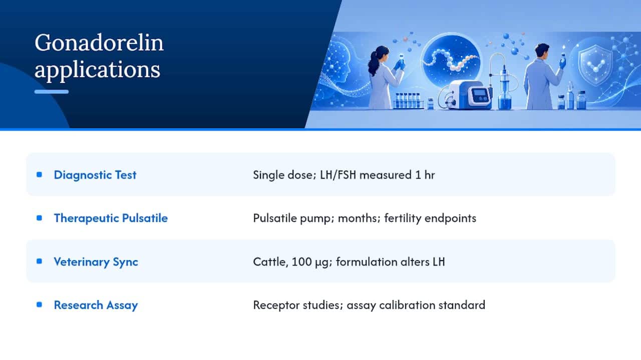 Clinical and Research Applications of Gonadorelin — overview diagram