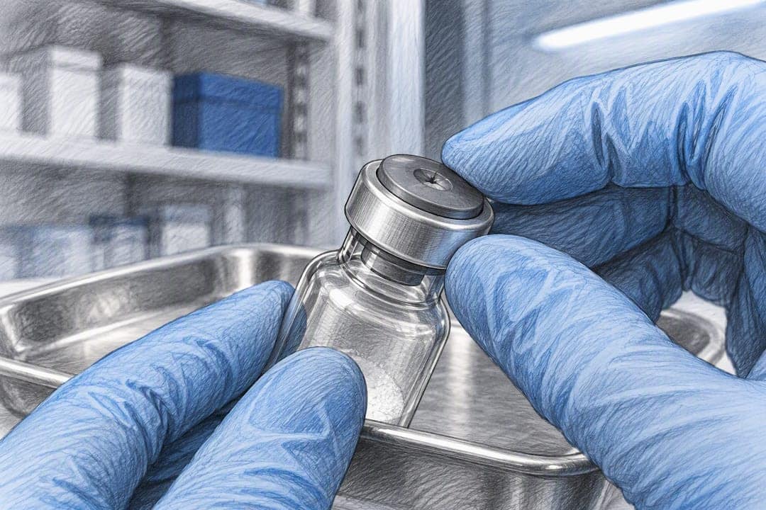 Close-up inspection of vial stopper seal
