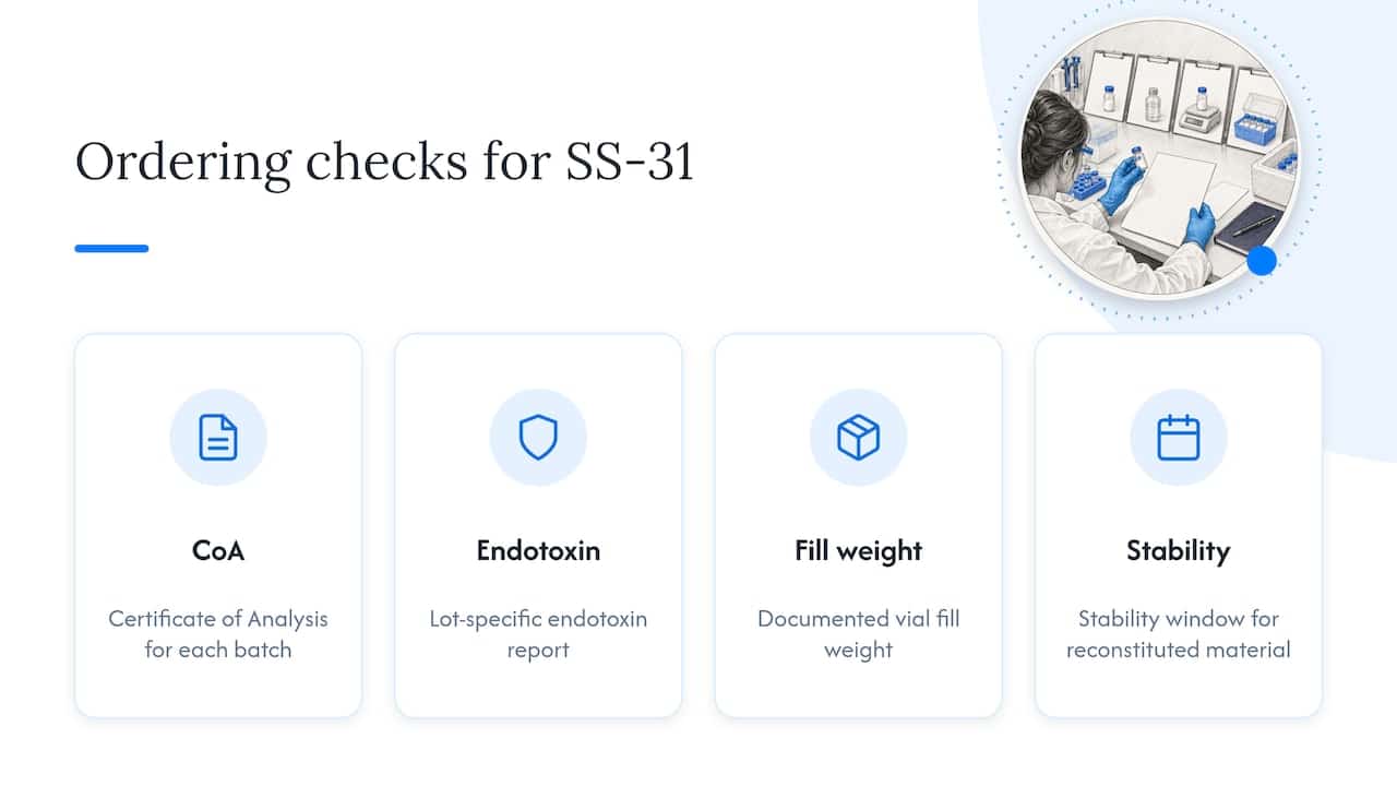 Sourcing research-grade SS-31 with documented quality control — overview diagram