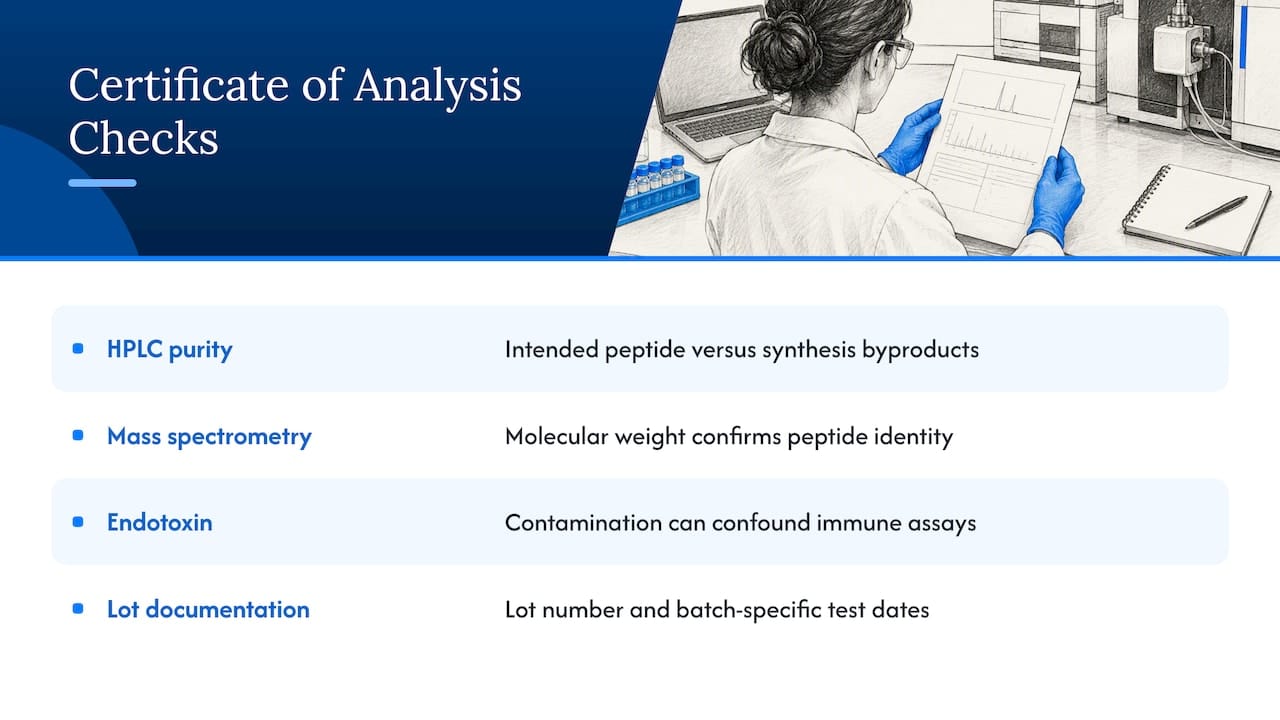 COA fields for identity purity endotoxin traceability